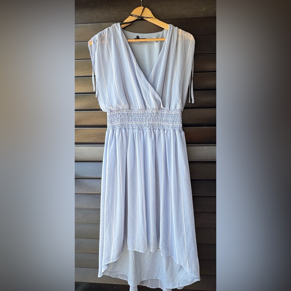 BCBG Light Blue Stripe Short Sleeve Dress Size Medium Hi Lo